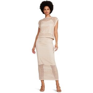 Steve Madden Beige Crochet Knit Crop Top and Maxi Skirt Set